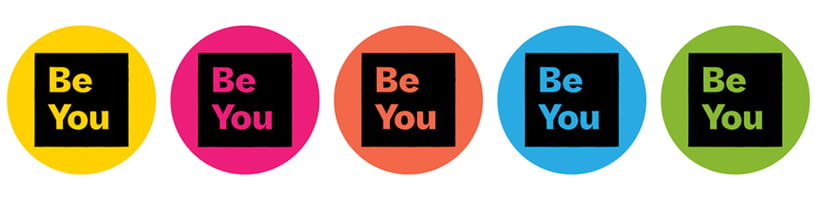 Five coloured circles which each 'be you'.