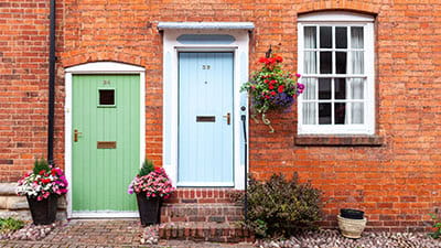 Traditional English Brick Village Houses In Alcester, Warwickshire, England