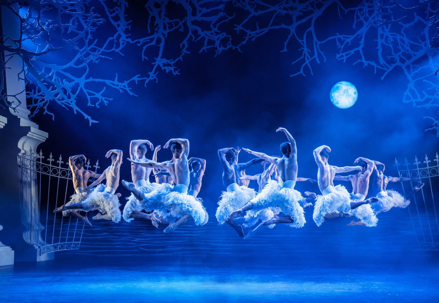 Dancers in white feather trousers in Swan Lake 