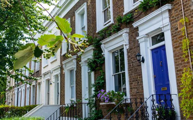 A row of houses on a sunny day